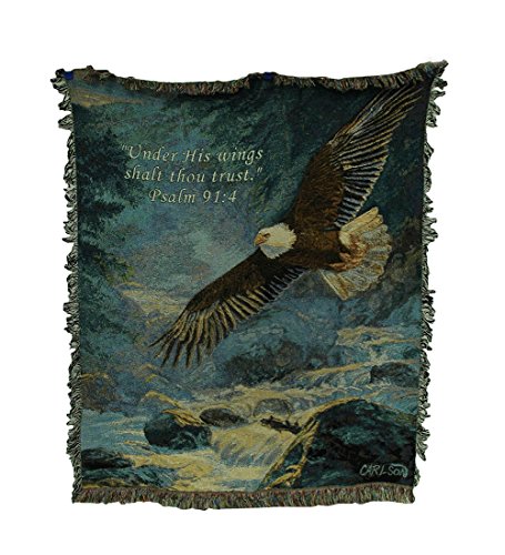 Manual Tapestry Throw, Psalm 91:4, 50 x 60-Inch, American Majesty Scripture