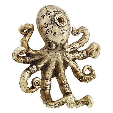 Unicorn Studios AT09043AF Steampunk Gold Octopus Wall Hook44; Antique Gold