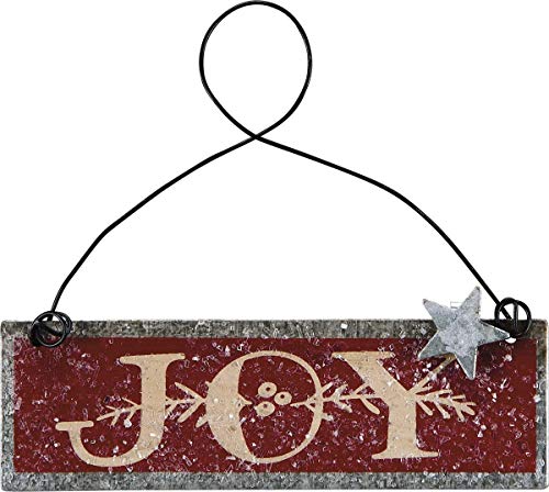 Primitives By Kathy Christmas Decor - Prim JOY Red Beige Tin Ornament