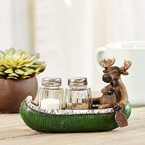 Giftcraft Resin Moose on Boat Salt and Pepper Set with Tray