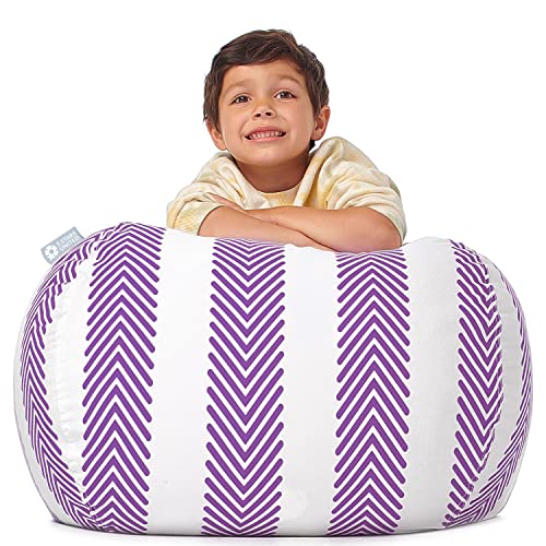 Malinad 5 STARS UNITED Stuffed Animal Storage Bean Bag ‚Äì Toy Storage Organizer and Bean Bag Chair for Kids Holds up to 90+ Plush Toys ‚Äì Cotton Canvas Bags Cover for Boys and Girls Ages 4-11, Purple Stripes