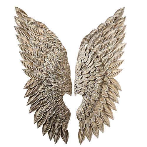 Ganz Set of 2 Assorted Antique Style Brown and Whitewash Gold Angel Wing Wall Decorations 43.75"