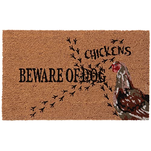 Larry Traverso Beware of Chickens Doormat 100% Coir Doormat, 18 x 30 inches, Naturally Durable, PVC-Backing, Sustainable
