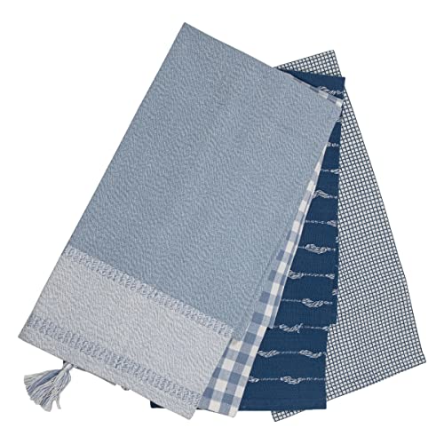 Foreside Home and Garden Set of 4 Denim Blue Cotton Tea Towels