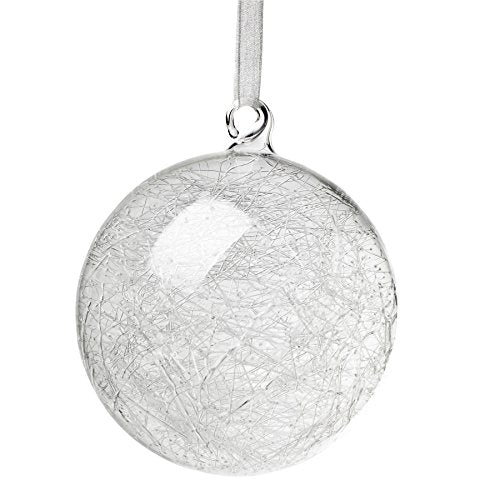 Abbott Collection  Glass Ball Ornament with Glass Threads, Clear/Silver