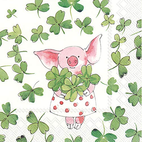 Boston International IHR 20-Count 3-Ply Cocktail Beverage Paper Napkins, 5 x 5-Inches, Piggy Luck
