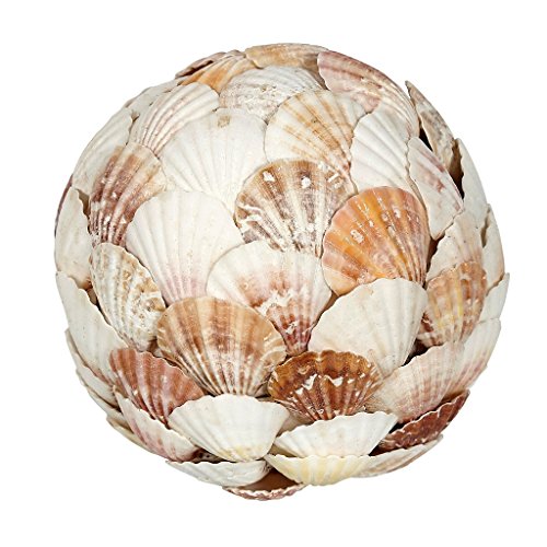 HS Seashells Decorative Orb Ball 6", Mixed Scallop Flat Shells Sphere Table Top Centerpiece, Nautical Home Decor Coastal Decorations