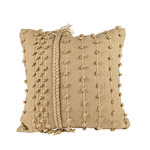 Foreside Home & Garden Tan Pulled Knot 18X18 Hand Woven Filled Outdoor Pillow