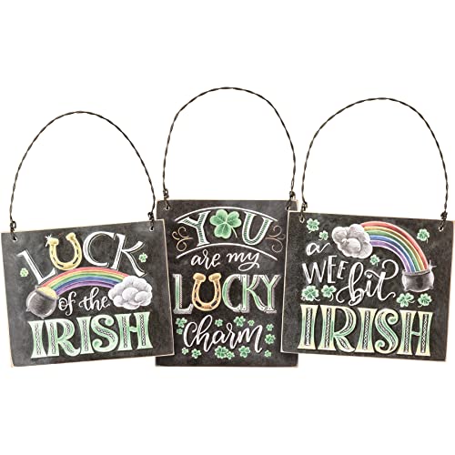 Primitives By Kathy St Patrick Decor - Lucky Irish Charm Shamrocks Chalk Ornament 3pc