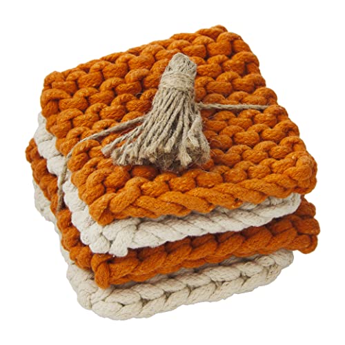 Mud Pie Crochet Fall Coaster Set, Orange