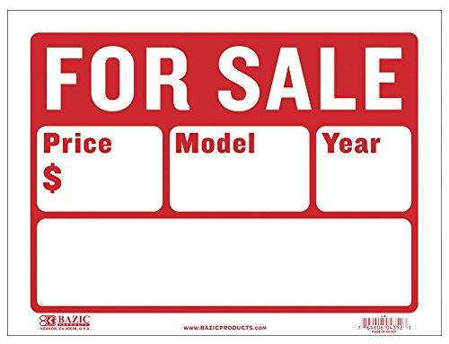 BAZIC 9" X 12" For Sale Sign for Car and Auto Sales (2-Line) (S-2)