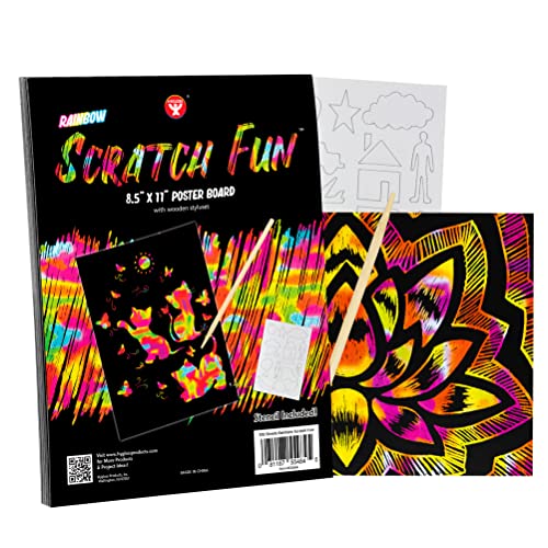 Hygloss Products Scratch Fun Magic Drawing Black Matte Arts and Crafts-DIY Project-Kit Includes 100 Rainbow Papers, 8.5 x 11 Inches and 20 Wooden Stylus Sticks, Count