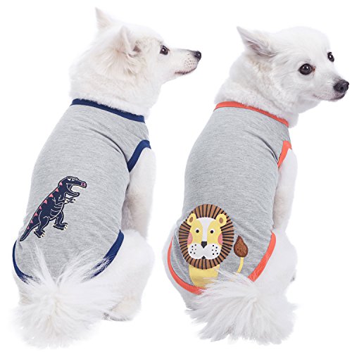 Blueberry Pet Pack of 2 Soft & Comfy Forest Fun Cotton Blend Dog T Shirts, Back Length 16", Clothes for Dogs