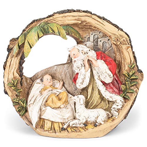 Roman 133152 Santa with Child and Carved Log Figurine, 7 inch, Multicolor