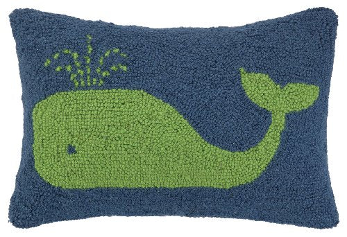 Peking Handicraft Hook Pillow, 12 by 18-Inch, Green Whale