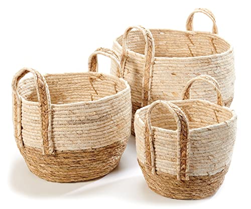 Giftcraft 716039 Woven Storage Basket, 13-inch Diameter, Set of 3