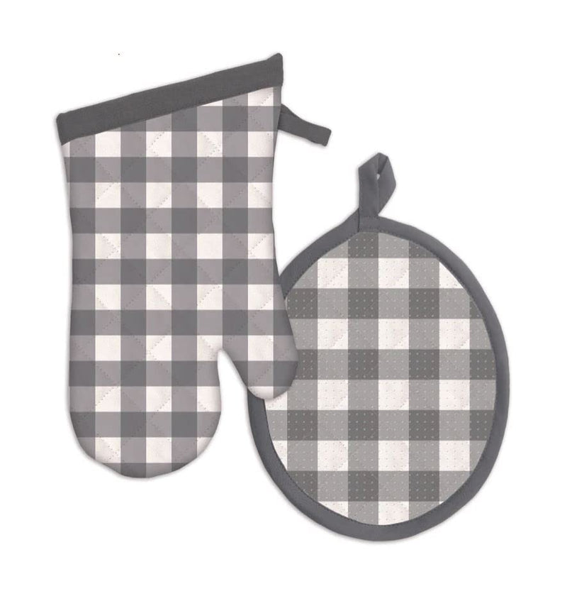 M√úkitchen Oven Mitt and Potholder are 100% Cotton | Heat Resistant Kitchen Accessories for Pans and Pots | Set of 2 Each | Gray Gingham