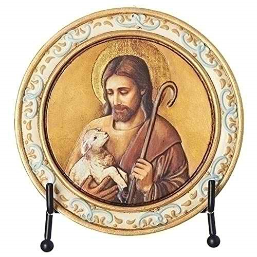 Roman 4.5" H Jesus with Lamb Plaque Includes Easel