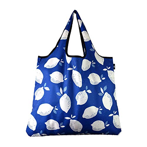 Yay Novelty YaYbag JUMBO Size, Fashionable Reusable Shopping Bags, Reusable Grocery Bags, Reusable Produce Bags, Washable Reusable Bags, Foldable Reusable Bags, 55 lbs Heavy Duty Polyester, Blue Lemon