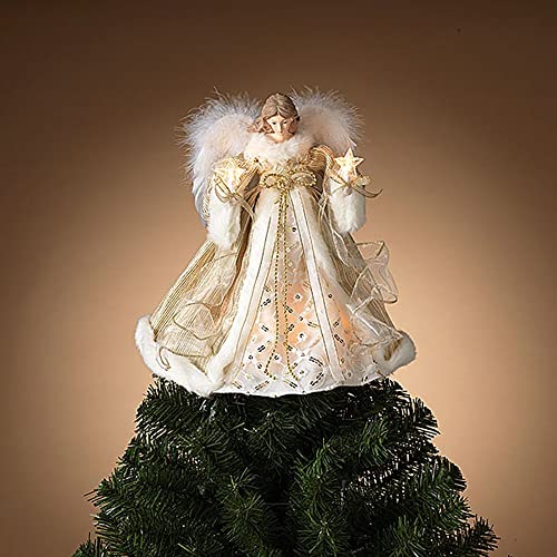 Gerson 2664110 Electric Lighted White Polyester Angel Tree Topper with 10 Lights, 14-inch Height