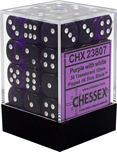 Chessex CHX23807 Dice-Translucent: 36D6 Set, Purple/White