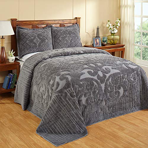 Better Trends Ashton Collection is Super Soft and Light Weight in Medallion Design 100 Pecent Cotton Tufted Unique Luxurious Machine Washable Tumble Dry, Queen Bedspread, Gray