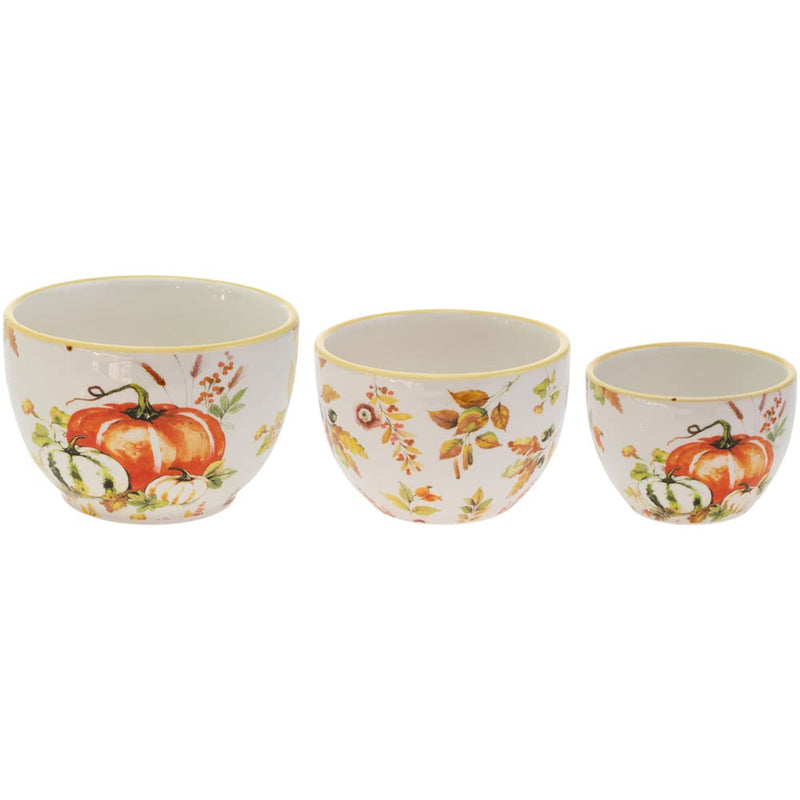 Boston International Ceramic Prep Dishwasher and Microwave Safe Fall Thanksgiving Bowl Set, 3-Sizes, Pumpkin Love