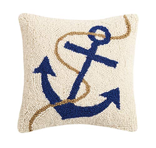 Peking Handicraft 30JES1570C10SQ Anchor and Rope Hook Pillow, 10-inch Square, Wool and Cotton