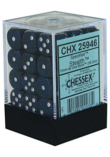 Chessex 25946 Speckled 12mm d6 Stealth Dice Block, Set of 36