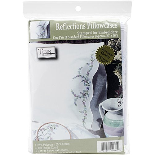 Design Works Crafts Tobin Stamped Pillowcase Pair for Embroidery, 20 by 30-Inch, Reflections