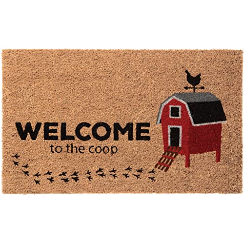 Larry Traverso Welcome to The Coop 100% Coir Doormat, 18 x 30 inches, Naturally Durable, PVC-Backing, Sustainable