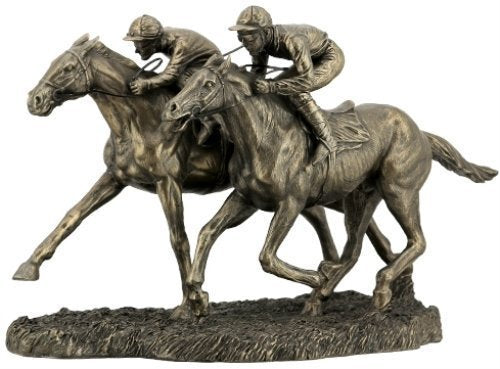 US 12.63 Inch Two Jockeys Horse Racing Cold Cast Bronze Figurine