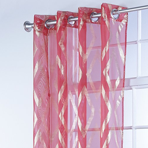 Belle Maison Stylemaster Home Products Delancey Metallic Print Sheer Grommet Panel, 55 by 84-Inch, Crimson