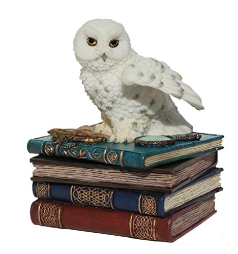 Unicorn Studio US 4.75 Inch Snow Owl Flap Wings on Books Trinket Box, White Color