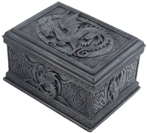 Unicorn Studio US 5.75 Inch Celtic Dragon Textured Decorative Trinket Box, Black