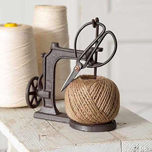 CTW 520057 Sewing Machine Jute Twine Ball String and Scissors Holder Set, Vintage Inspired Rustic Farmhouse Style, Gift for Sewer Sewist Crafter, Cast Iron Metal, Brown, 3 Piece Set