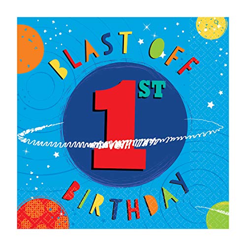 Amscan Blast Off Luncheon Napkins 1st Birthday, 16 Count