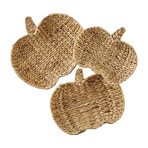 Mud Pie Woven Pumpkin 3 Piece Bowl Set,small 9 1/2" x 12" | medium 11 1/2" x 14" | large 13 1/2" x 15",Brown
