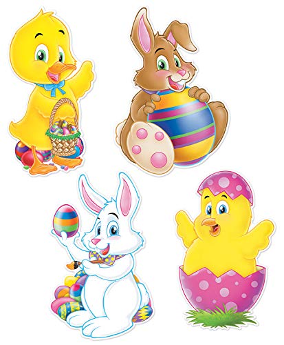 Beistle Happy Easter Bunny and Chicks Cut Outs 4 Piece Spring Time Decorations, 14", Multicolored