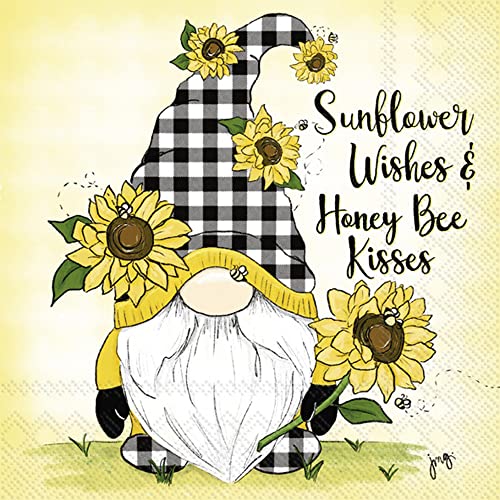 Boston International IHR Floral Fall Autumn Thanksgiving 3-Ply Paper Napkins, 20-Count Cocktail Size, Sunny Gnome