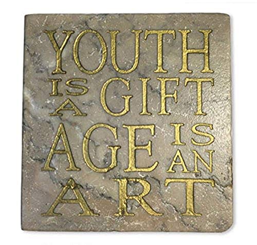 Blue Sky Clayworks Clayworkss Youth is a Gift Age is an Art Stone Tile, 4" x 4"