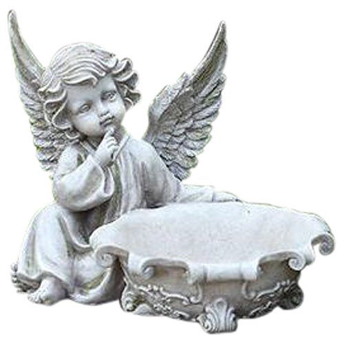 Napco Thoughtful Cherub Concrete Look 10.75 x 8.75 Resin Stone Outdoor Bird Feeder