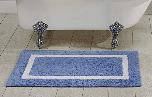 Better Trends Hotel Collection is Super Absorbent Reversible Double Sided Thick Bath Mat Rug Machine Washable 100% Cotton in Race Track Pattern, 24" x 40" Rectangle, Blue & White