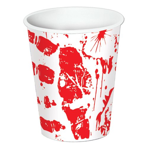 Beistle 8 Piece Bloody Handprints Beverage Cups for Gory Halloween Supplies Or Zombie Party Tableware, 9 Ounces, Red/White