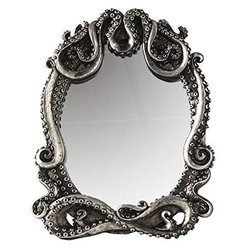 Pacific Trading Gothic Mirror Home Accent D‚àö¬©cor, Kraken Antique Inspired Silver Tone Hand Finished Framed Steampunk Tabletop Decoration, 7.28" L x 1" W x 9.25" H