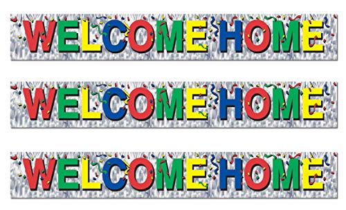 Beistle Metallic Welcome Home Fringe Banners 3 Piece, 8" x 5', Multicolor
