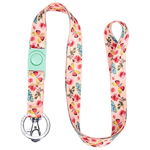 Blueberry Pet Spring Scent Inspired Rose and Butterfly Print Pastel Pink Women Fashion Non Breakaway Lanyard Keychain for Keys/ID Card/Badge Holder, 3/4" Wide