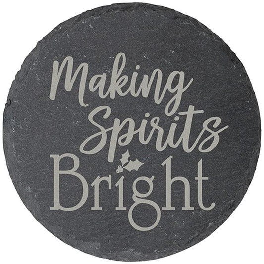 Carson Home Making Spirits Bright Slate Coaster, 4-inch Diameter, Set of 4