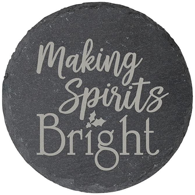 Carson Home Making Spirits Bright Slate Coaster, 4-inch Diameter, Set of 4