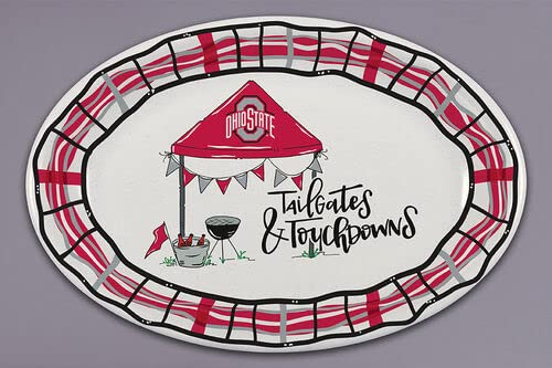 Magnolia Lane Ohio State Tailgates & Touchdowns Oval Barbeque Plate, 18-inch Length, Melamine, Kitchen Accessories